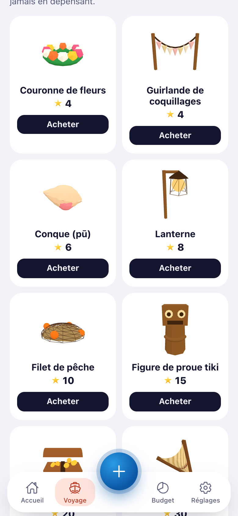 Le chantier : couronne de fleurs, lanterne, conque, figure de proue tiki